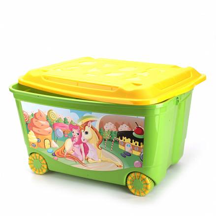 Ящик для игрушек на колесах, с аппликацией, цвет зеленый 